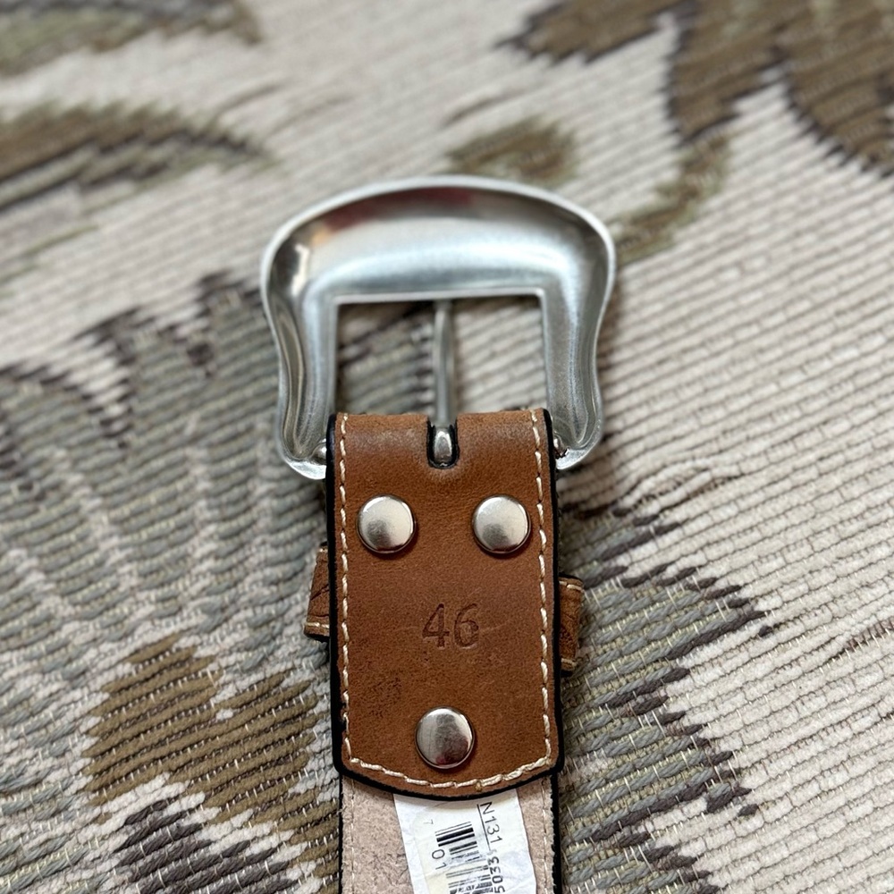 Nocona Leather Belt Brown Distressed Tooled Western Tapestry Studded 46 - Picture 7 of 8